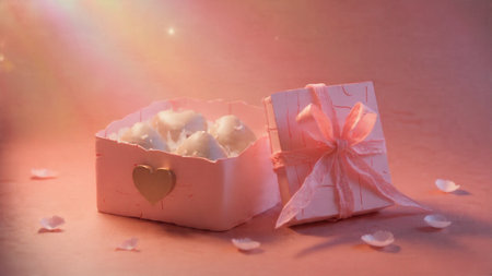 Cute chocolate box tied with a pink ribbon for Valentineの写真素材