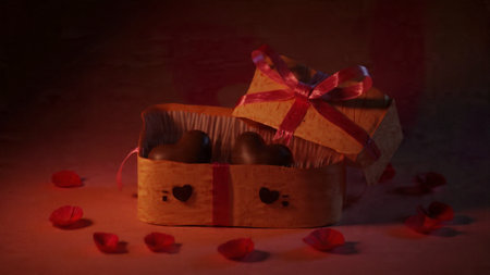 Cozy romantic gift box scene designed for Valentine