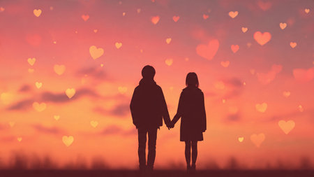 Elegant silhouette scene capturing romance at sunset.