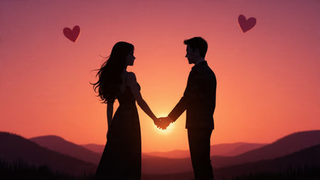 Cinematic romance scene with warm pastel glow.