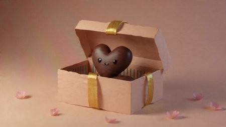 Romantic chocolate gift box arranged with scattered rose petals.