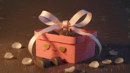 Romantic still life featuring a heart chocolate assortment.