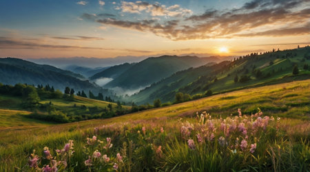 Beautiful mountain landscape. Sunrise in the Carpathian mountains.