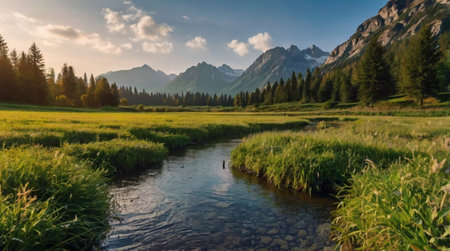 panoramic view of the alps and meadows in Bavaria