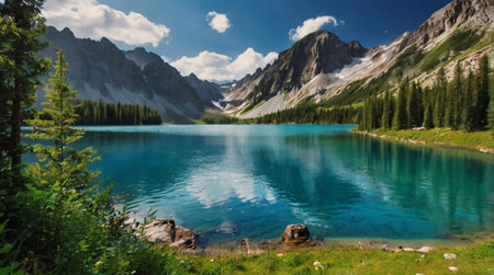 Mountain lake with turquoise water and reflection in the water