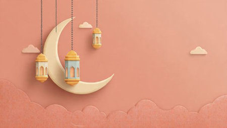 Premium Ramadan illustration with deep tones and golden decorative elements.の写真素材