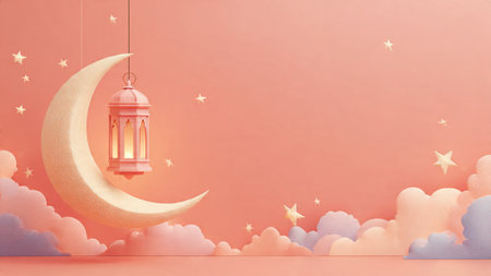 Minimalist Ramadan background with crescent moon iconography.