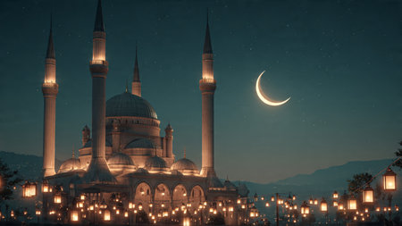 Peaceful Ramadan design inspired by nighttime spirituality.の写真素材