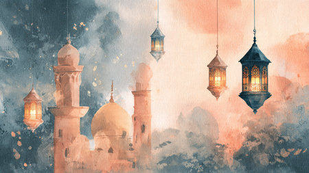 Spiritual Ramadan illustration designed for peaceful visuals.の写真素材