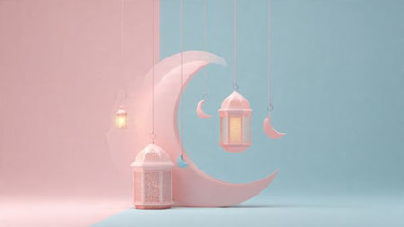 Ramadan illustration with crescent moon and peaceful night sky.