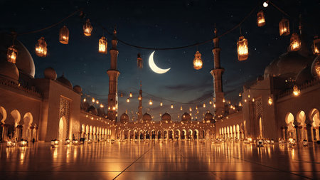 Elegant Ramadan greeting design with soft glow lighting and modern aesthetics.