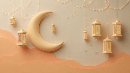 Modern Ramadan illustration with abstract geometric accents.の写真素材