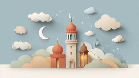 Elegant Ramadan background ideal for greeting cards and festive visuals.の写真素材