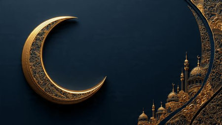 Ramadan background with calm night ambiance and subtle Islamic decorative patterns.の写真素材