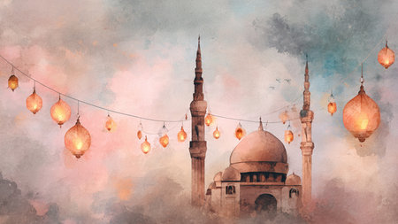 Luxury Ramadan night illustration inspired by traditional Islamic art and modern elegance.
