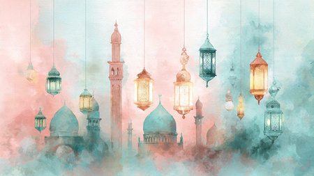 Modern Ramadan background with abstract crescent moon shapes.