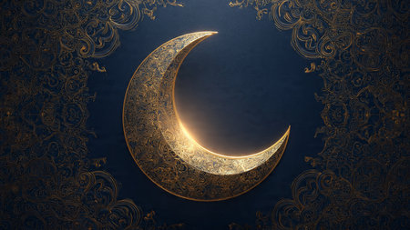 Minimal Ramadan design with crescent moon icon and smooth gradients.の写真素材
