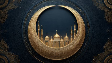 Minimalist Ramadan night scene with glowing moonlight.