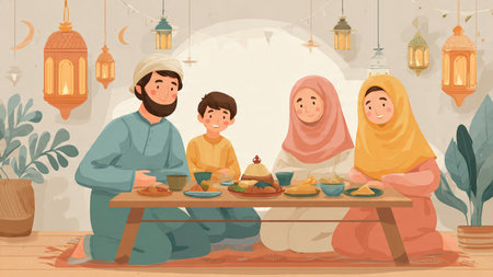 Clean Ramadan illustration with balanced composition and space.
