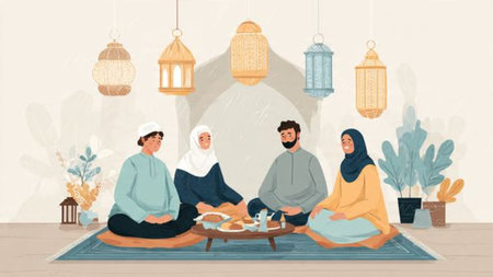 Ramadan background with calm night ambiance and subtle Islamic decorative patterns.