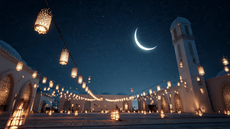 Luxury Ramadan night illustration inspired by traditional Islamic art and modern elegance.
