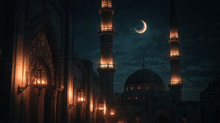 Luxury Ramadan illustration inspired by serene night prayers.