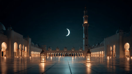 Elegant Ramadan illustration with subtle decorative patterns.