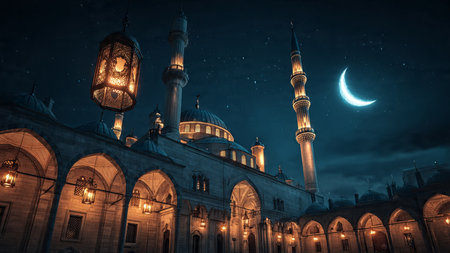 Spiritual Ramadan illustration with minimal design approach.の写真素材