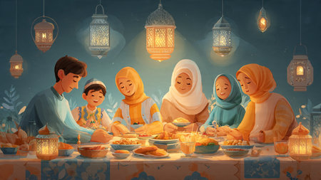 Luxury Ramadan illustration combining dark green tones and gold accents.