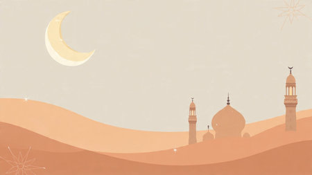Elegant Ramadan night illustration with warm gold details.の写真素材