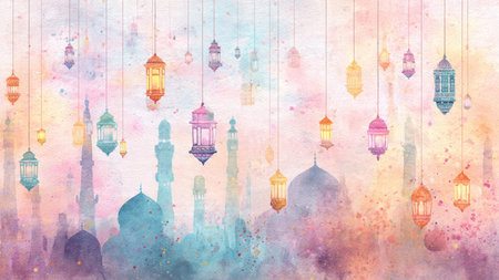 Elegant Ramadan illustration suitable for greeting cards and banners.の写真素材