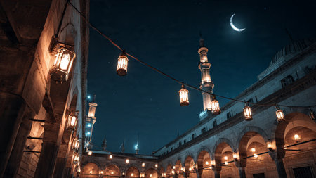 Ramadan night background featuring smooth lighting and depth.の写真素材