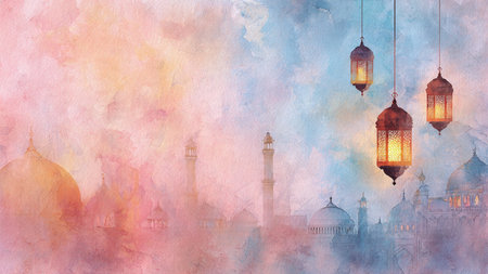 Ramadan Kareem background with soft lighting and minimal layout.の写真素材