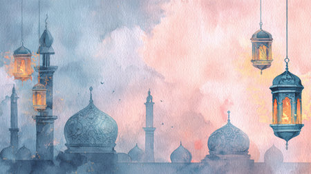 Ramadan night background suitable for banners, posters, and greetings.の写真素材