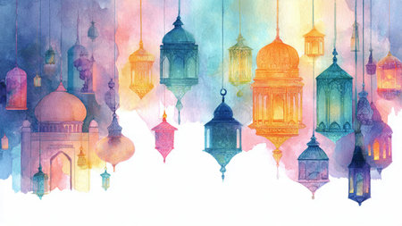 Peaceful Ramadan night background with subtle stars and moonlight.の写真素材