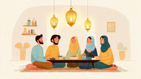 Minimal Ramadan design with crescent moon and elegant dark color palette.