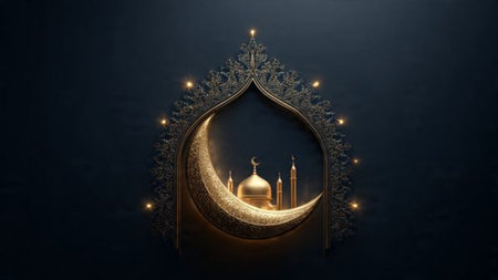 Ramadan background with calm night ambiance and subtle Islamic decorative patterns.