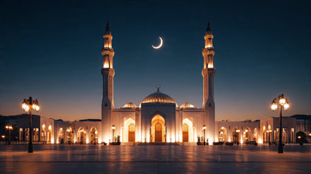 Spiritual Ramadan night illustration with soft ambient light.