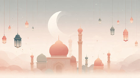 Spiritual Ramadan scene designed with elegant simplicity.