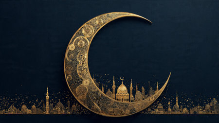 Islamic background with elegant floral arabesque frame in cream and goldの写真素材