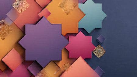3d illustration of abstract geometric background with multicolored paper cut shapes