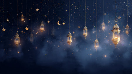 Ramadan Kareem background with arabic lanterns and stars