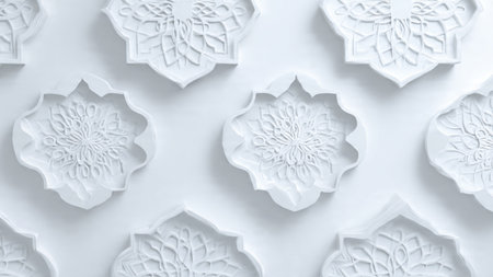 White paper flowers pattern on white background. 3d rendering, 3d illustration.