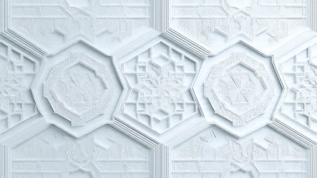 3d rendering of white islamic pattern background. Computer digital drawing.
