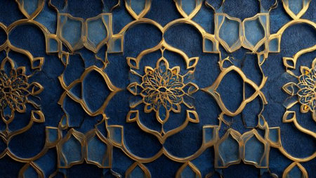 Arabic pattern on blue background. 3d rendering, 3d illustration.の写真素材