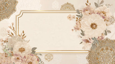 Vintage floral background with frame and flowers in pastel colors.の写真素材
