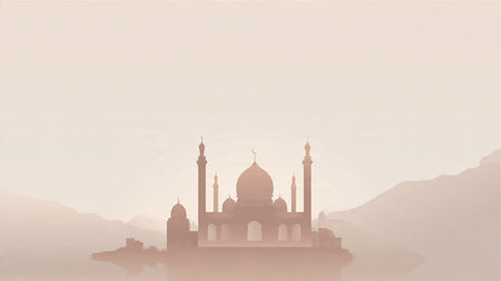 Silhouette of the mosque on a foggy background. Vector illustrationの写真素材