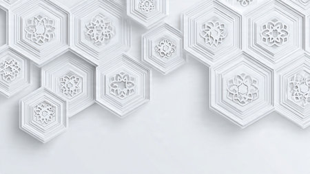 3D rendering of white paper cut hexagon on white background