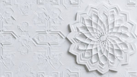 White decorative ornament on the wall as a background. Copy space.