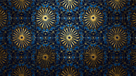 Seamless patterned background in moroccan style. Blue and gold color